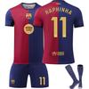 Kits de Football Personnalisés Nom pour Adolescents Enfants Adultes 24/25 Barça Domicile #11 RAPHINHA Ensemble Maillot d'Entraînement Sportif avec Chaussettes