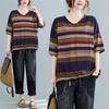 Summer Printed Short-sleeved T-shirt V-neck Cotton and Linen Loose Large-size Women's Top T-shirt Cotton and Linen Shirt