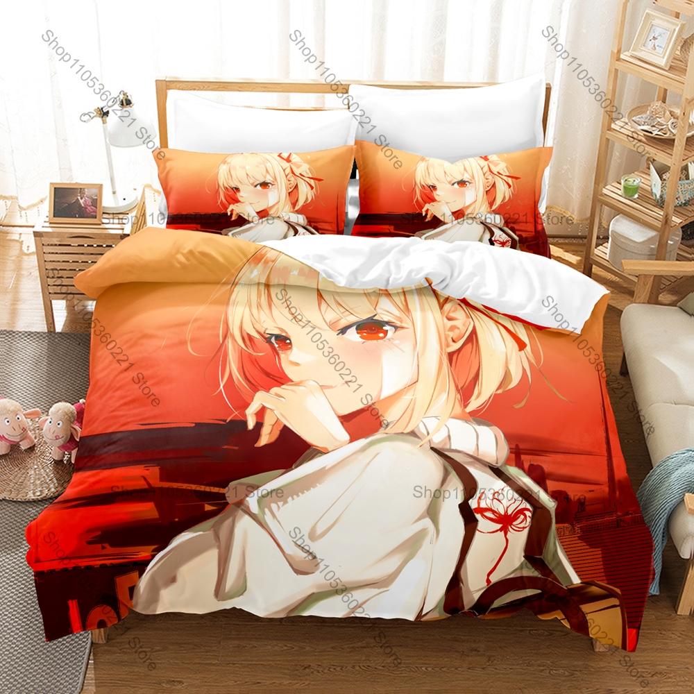 Kawaii Chisato Takina Graphic Lycoris Recoil Slice of Life Action Anime Bedding Duvet Cover + 2 Pillowcases Teen Otaku Bedroom