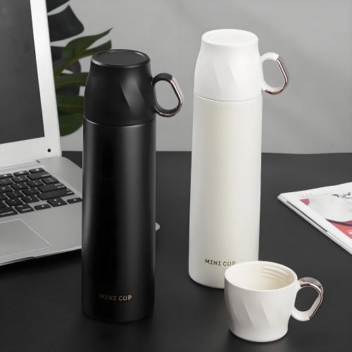 IOLOYU 500ml Stainless Steel Water Bottle with Cup, Heat-Resistant and Leak-Proof, Perfect for Elementary School Students, Girls and Boys, Easy To Cle