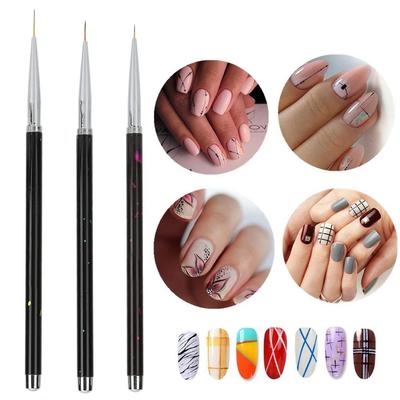 3PCS Nylon Hair Professional Nail Brushes Set Black Nail Art Liner Brushes Nail Artists