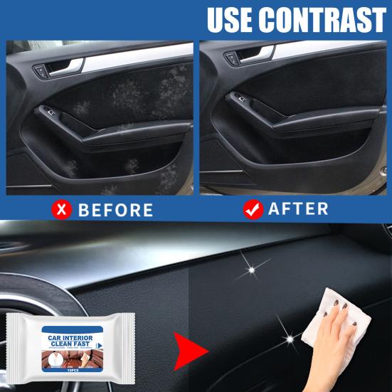 10Pcs/Bag Car Cleaner Wipe Moisture Sealing Design Portable Car Interior Cleaner Wipes Sheets for Vehicle