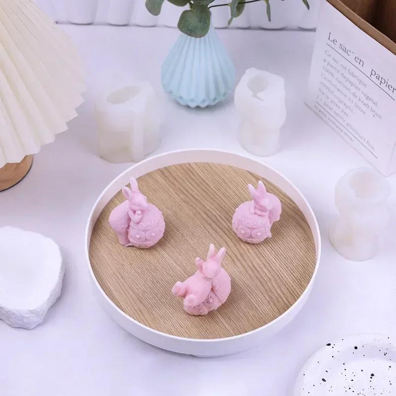 Rabbit Shaped Candle Grinding Tool Shape Scented Candle Silicone Molds Dropping Glue Gypsum Home Decoration Ornament