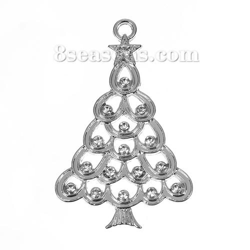 1pc Zinc Metal Alloy Pendants Christmas Tree Snowflake Clear Rhinestone Hollow Charms DIY Necklace Jewelry Making Findings