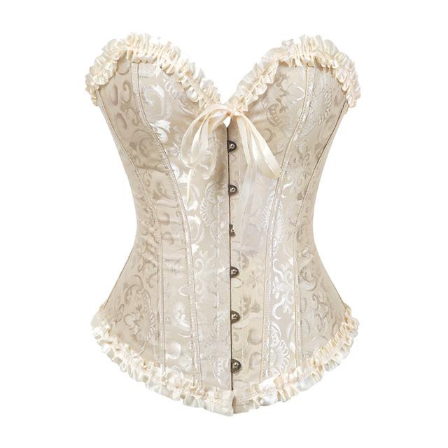 Ivory Cream Frill Corset Erotic Lingerie Fetish Corsets