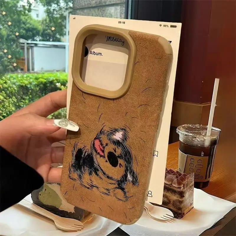 Shake Head Puppy Pattern Phone Case for iPhone 17 16 Cases iPhone 15 Pro Max 14 Plus 13 12 11 XS X XR Suede Bonded Leather Cover