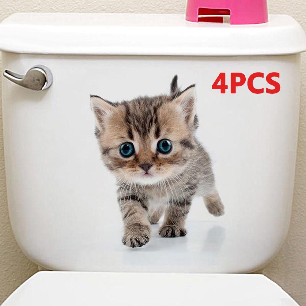 

3D Cat Стены наклейка ПВХ Самоклеявый водонепроницаемый туалетная комната Decals