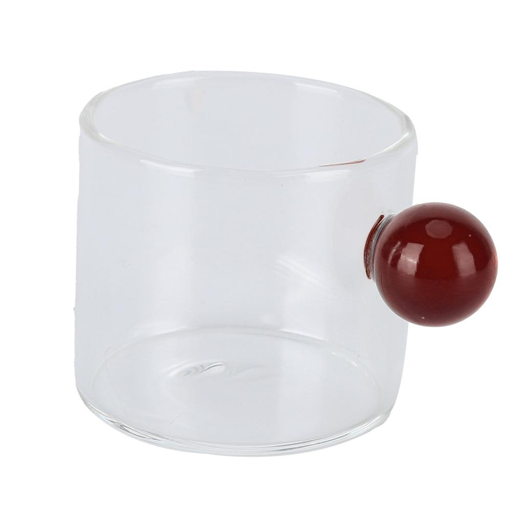 Teacup Glass Mug Transparent Heat Resistant Glass Coffee Cup with Ball Handle 120ml Yellow/Green/Brown/Pink Handle