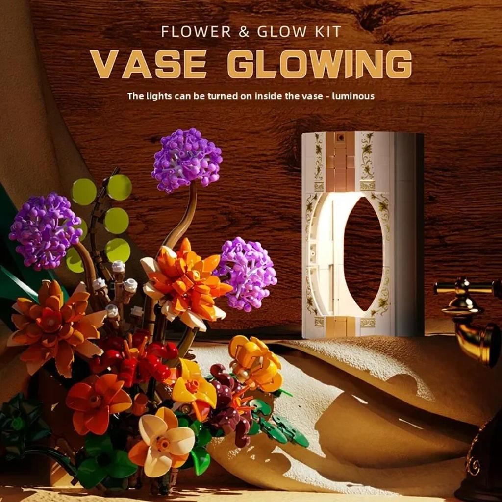 Non-Toxic Bouquet Daisy Dandelion Flower Building Blocks With Light Bouquet Model Brick Set Desktop Decoration Kids Diy Valentine Gifts