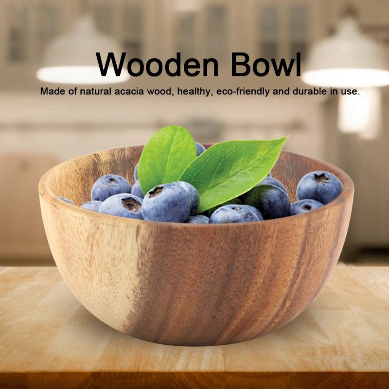 Round Wooden Bowls Rice Salad Soup 100/% Natural Container Kitchen Tableware