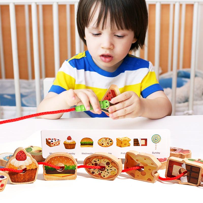 Bead Wooden Caterpillar Stringing Games Attention Training Children Toys Puzzle