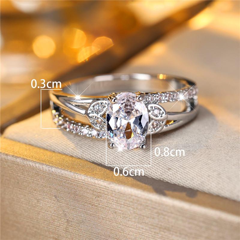 Boho Female Blue Oval Zircon Stone Ring Cute  Color Summer Wedding Jewelry For Women
