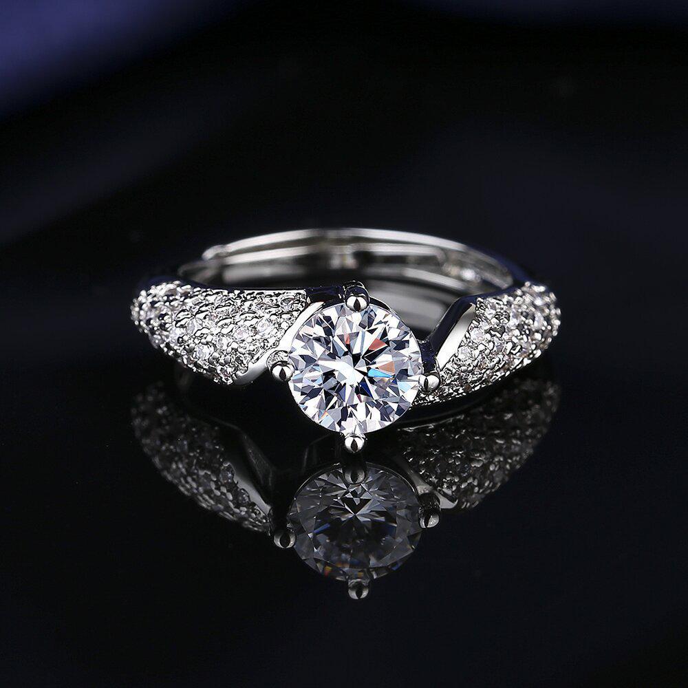 Adjustable Platinum Plated Moissanite Ring for Women - One Carat, Stackable Design for Index Finger