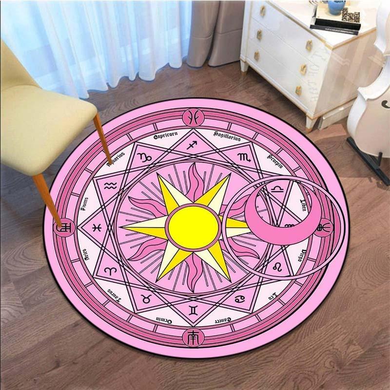 Cartoon Sakura Magic Captor Card Round Rug Magic Array Carpet Pink Carpet Doormat Antislip Plush Living Room Home Decar