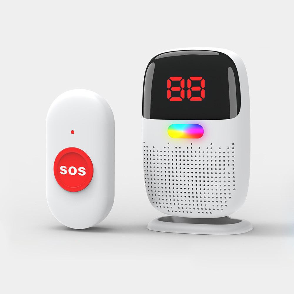 Wireless Flash Vibration Doorbell with Digital Display & Distinct Front/Back Door Buttons for Elderly or Bedridden Patients