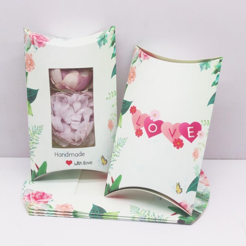 Nowe duże pudełko na poduszkę 17,5x11x3,7 cm do samodzielnego wykonania, ręcznie robione, z okienkiem, z marmurkowym nadrukiem, pudełko na prezent, pudełko na biżuterię w stylu białych kwiatów