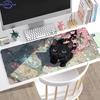 Tapis de Souris Large Chat Noir en Fleur Tapis de Bureau XXL Tapis de Jeu Bureau Bord Cousu Tapis Clavier Étendu Ordinateur Longs Tapis de Souris