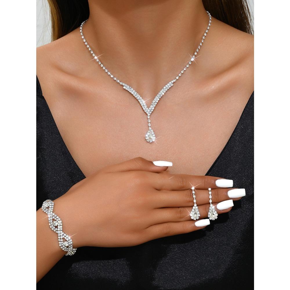 Girls' Jewelry, Flash Diamond Necklace, Earrings, Stud Earrings, Wedding Jewelry Set.