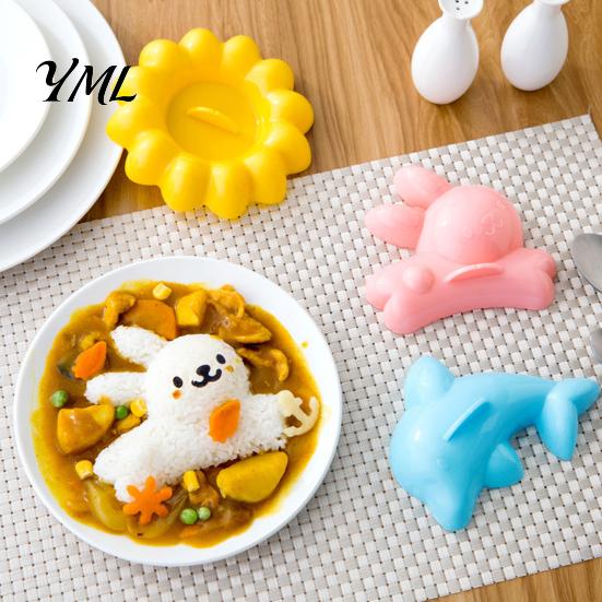 DIY Kitchen Tools 4PCS Cute Rice Ball Molds, Rabbits Dolphins Flowers And Long Shape, Food Molds Portable Grade PP Sushi Maker for Japanese