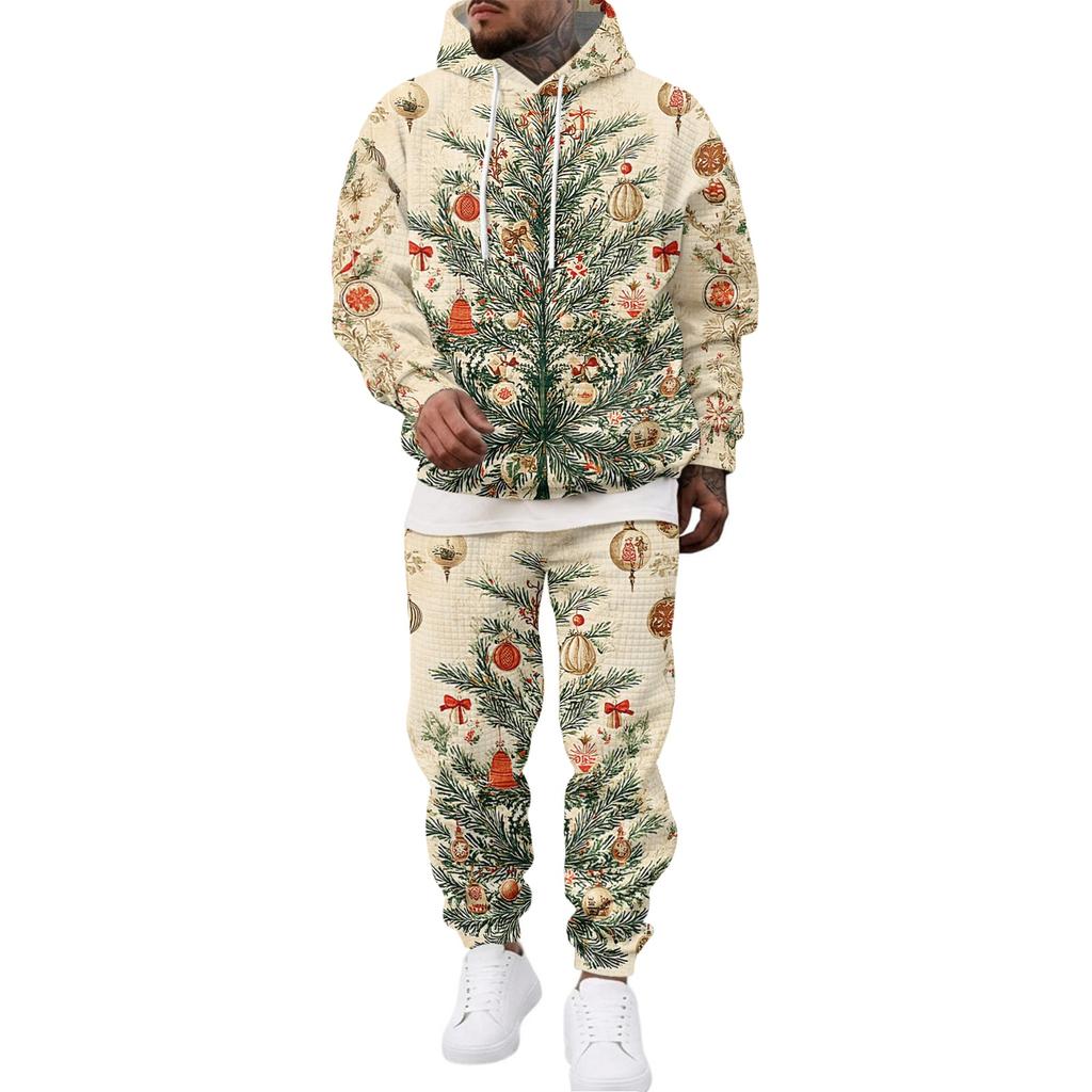 Men's Casual Sweatshirt Set for Fall Winter with Patterned Design, Comfortable Everyday Wear