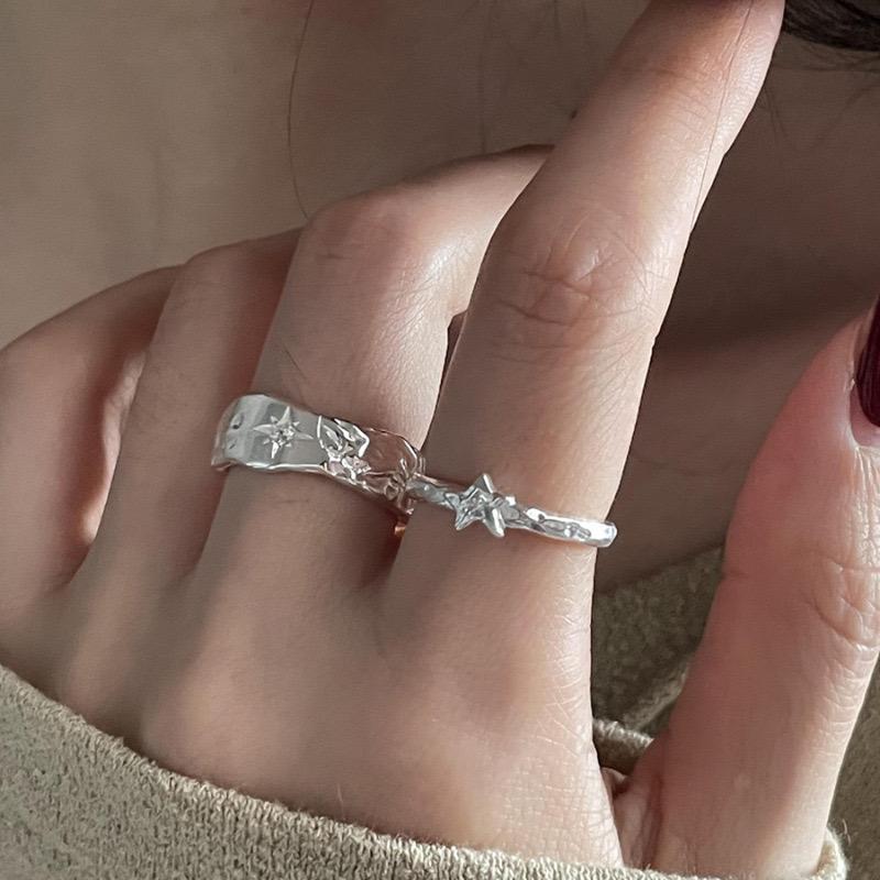 BF CLUB Silver Color Star Rings for Women men Fashion Geometric Handmade Irregular Vintage Ring Party Christmas Gift
