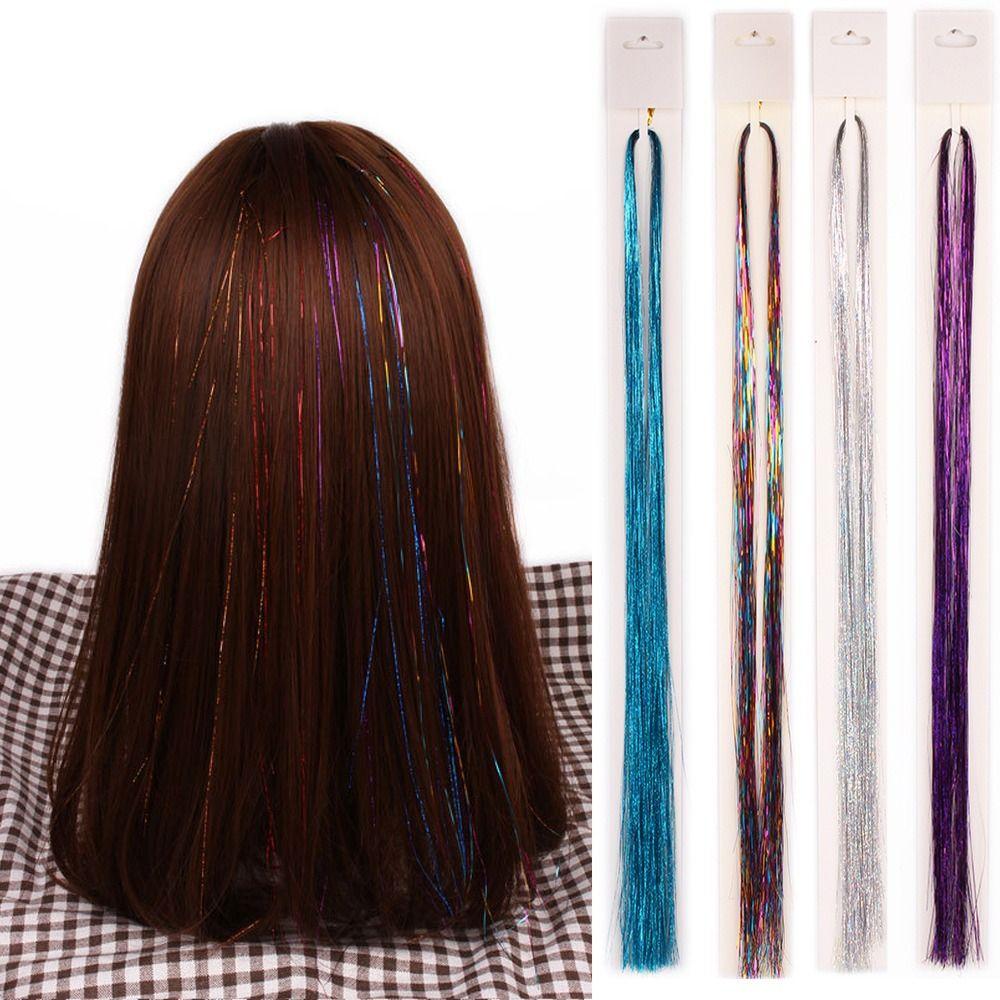 Straight Sparkly Ponytail Braiding Headdress Sparkle Shiny Hair Tinsel Rainbow Silk Hair Extensions