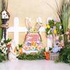 Wooden Easter Decoration Door Wreath for Front Door Sign Wall Signs Rabbit Spring Decoration, Hollow Bunny Sign Flower Egg Welcome Hanging for Home