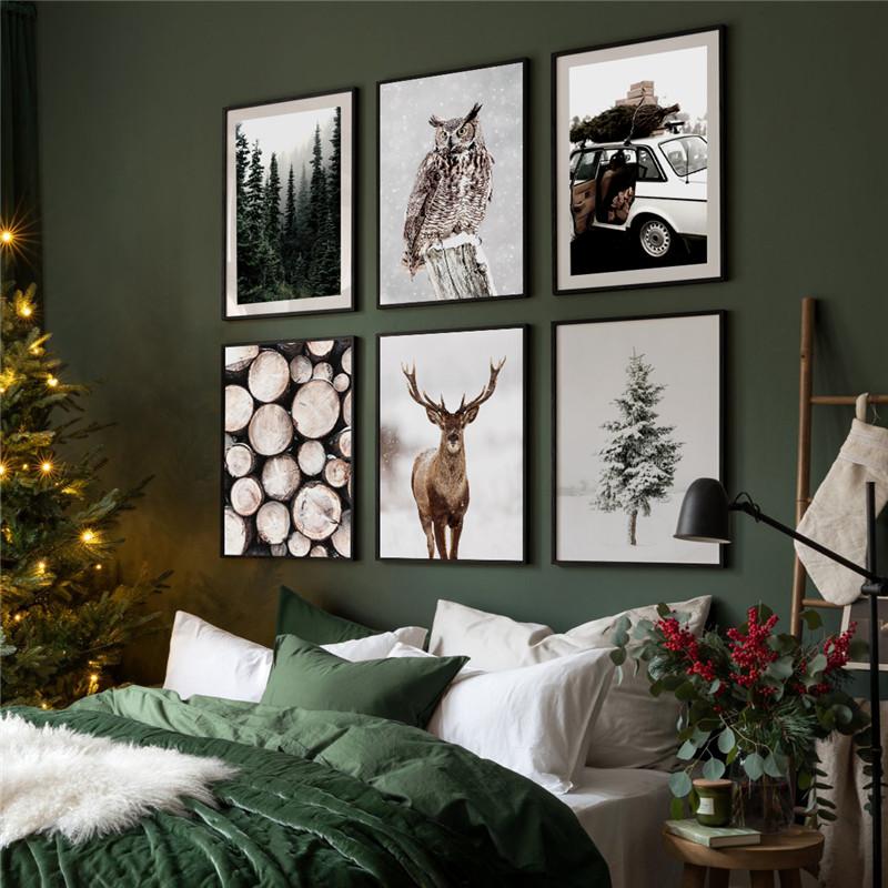 Moderne natuur landschap foto canvas schilderij muur kunst winterlandschap bos herten poster en print voor thuis muur decor foto