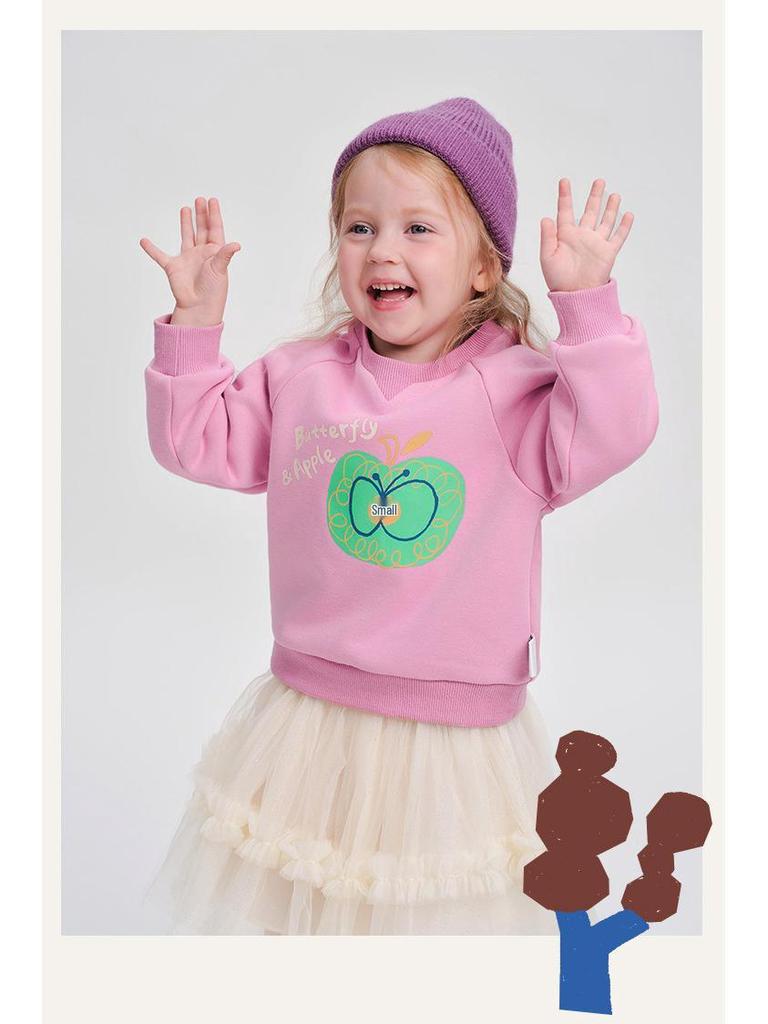 2025 Winter Kids' Fleece-Lined Cartoon Sweatshirt - Round Neck, Long Sleeve for Boys & Girls