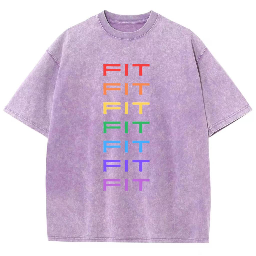 Pure Letter Print Women's Cotton T-Shirt Washed Denim Loose Oversized Mid Sleeve Casual Vintage Top Tee