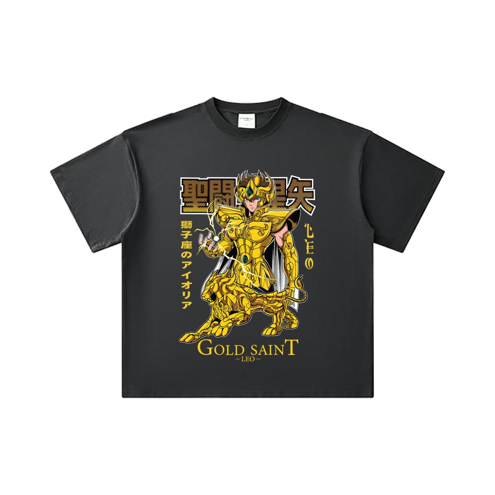 260 GSM Double Yarn 32 Count 100% Cotton Saint Seiya V22 Leo Print Unisex Heavy Cotton T Shirt