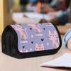 1pc Double Layer Flip Pencil Case - Pink Cats On Purple Background, Large Capacity, Portable Polyester Pen Storage Bag with Zipper Closure, Ideal for 