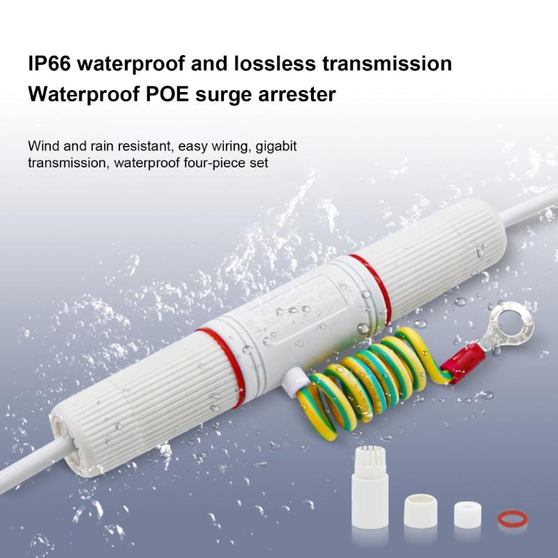 Gigabit PoE Networks Arrester, RJ45 Gigabit Networking Surge Protector Outdoor Waterproof,Stable Connectivity
