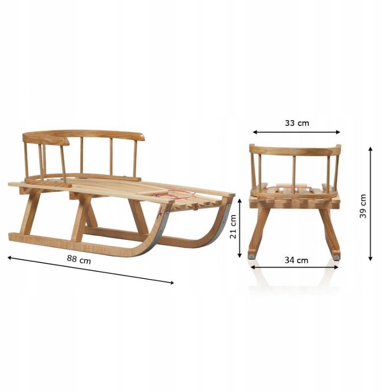Wooden Sled With Backrest And Mattress For Children, Traditional, Solid Pl