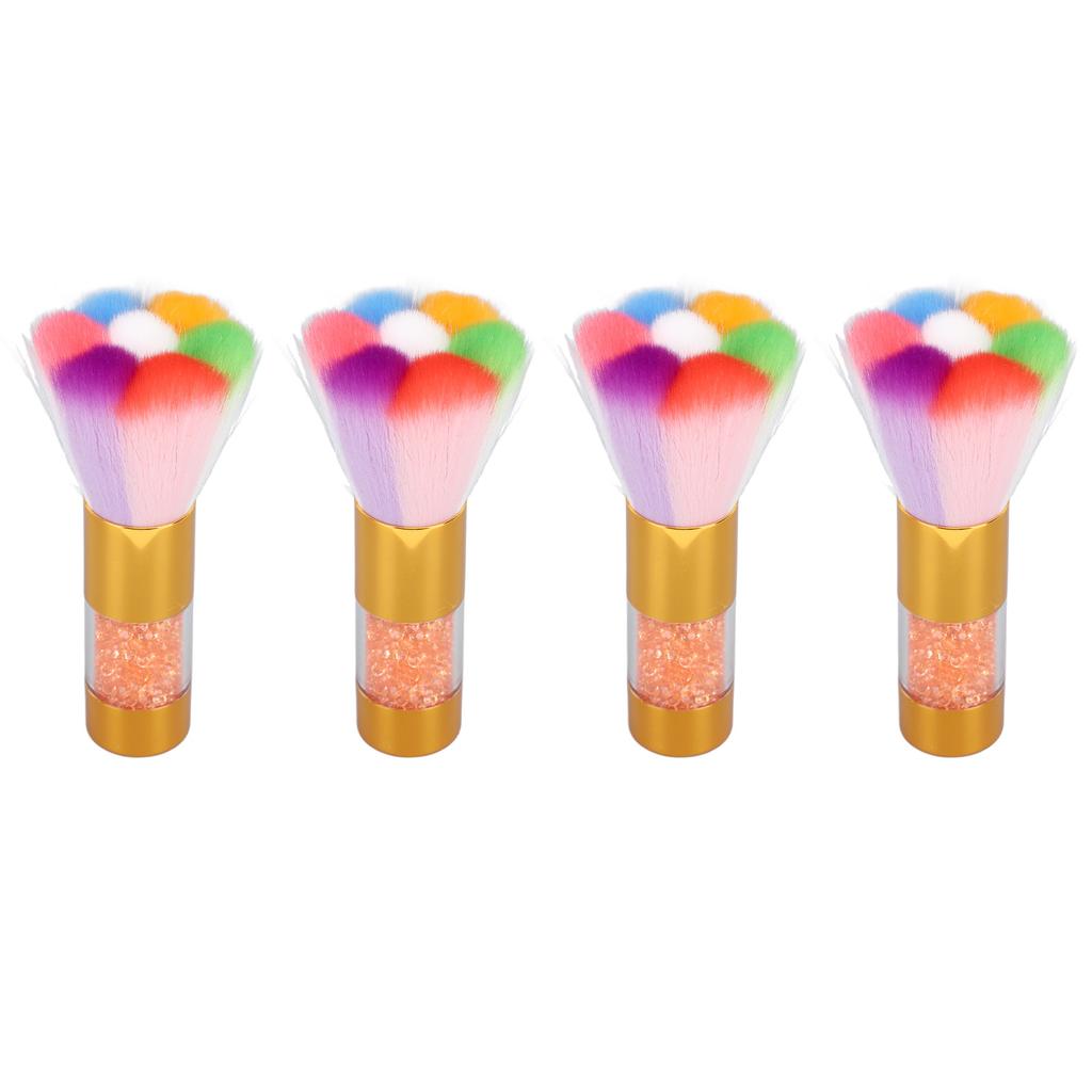 4pcs Manicure Duster Tool with Rhinestone Colourful Soft Thickened Ergonomic Nail Art Dust Remover Brush for Makeup