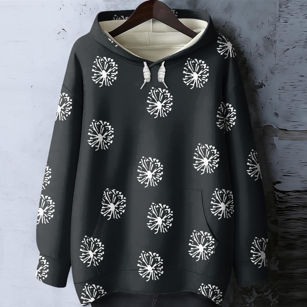 Dame Blomstermønstret Løs Casual Langermet Hettegenser