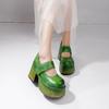 Johnature Retro Genuine Leather Thick Heels Pumps Round Toe Shallow Versatile Fashion Women's Platform Shoes