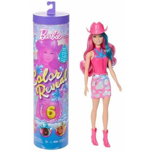 Barbie Color Reveal Doll Disco Series Cowgirl with Metallic Paint and Color-changing Function