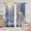 Set Of 2 Flat Printing Curtains Winter Wolf Pack Snow Digital Printed Polyester Drapes Festive Portraits Curtain