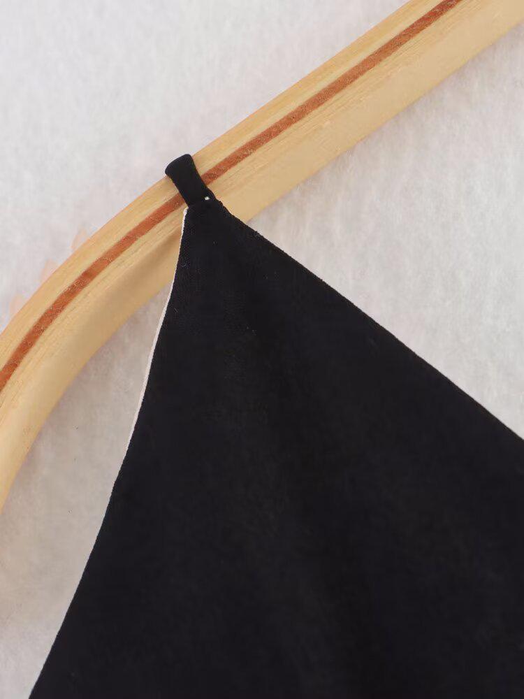 Spring 2025 Women's European & American Style Color Block V-Neck Spaghetti Strap Dress