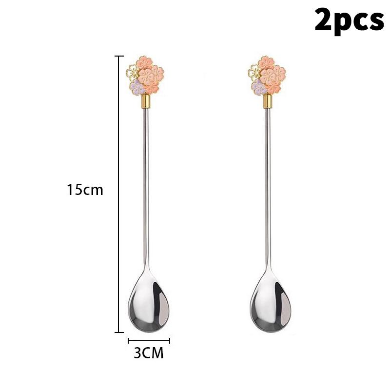 Stainless Steel Japanese Cherry Blossom Spoon Exquisite Dessert Long Handled Ice Spoon Household Bird's Nest Mixing Spoon
