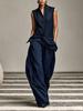 1116 European and American new solid color stand-up collar sleeveless casual top and loose trousers women's clothing