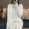 Women's Embroidered Round Neck Cardigan - Pure Wool Knitwear, Stylish Floral Long Sleeve Sweater for Autumn/Winter