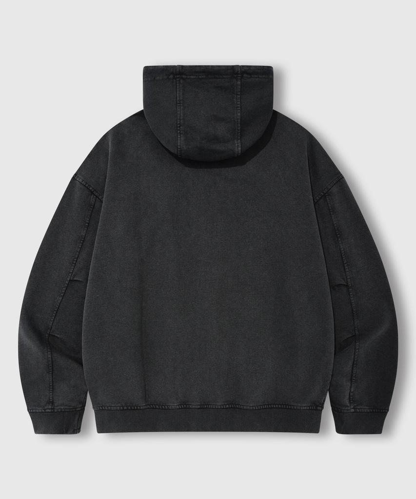 Lemain Second Vintage Pigment 2-Way Oversized Zip-Up Hoodie [Charcoal]
