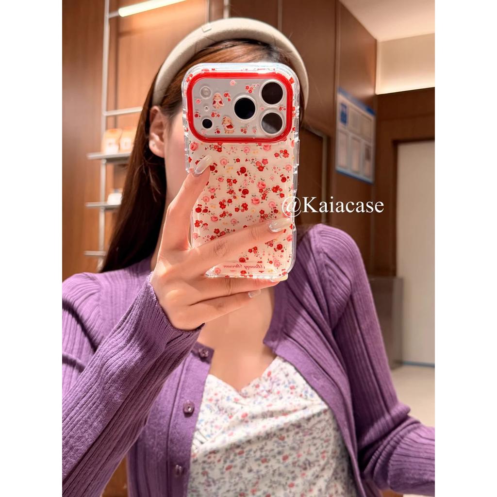 Spring girl heart oil painting red flower rabbit suitable for apple 17promax mobile phone case iphone16pro