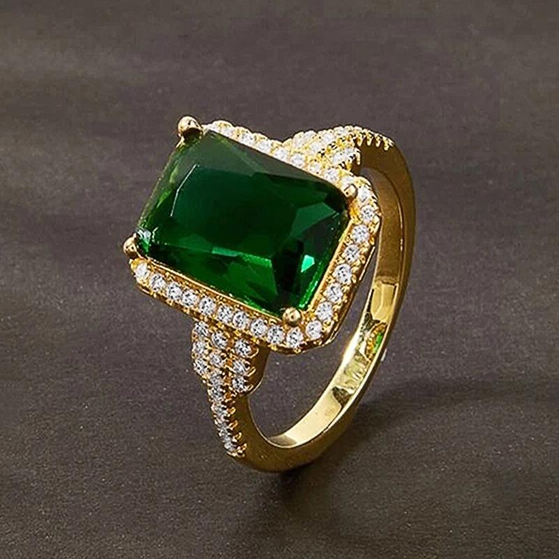 Green Cubic Zirconia Gold Color Rings for Women Wedding Anniversary Party Elegant Female Accessories Fancy Mother's Gift