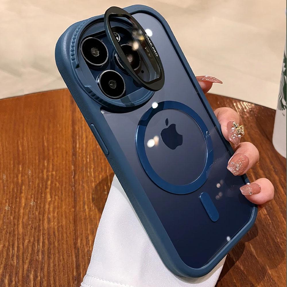 Camera Protection Stand Holder Phone Cases For iPhone 16 15 14 12 13 11 Pro Max Plus For Magsafe Magnetic Wireless Charge Cover