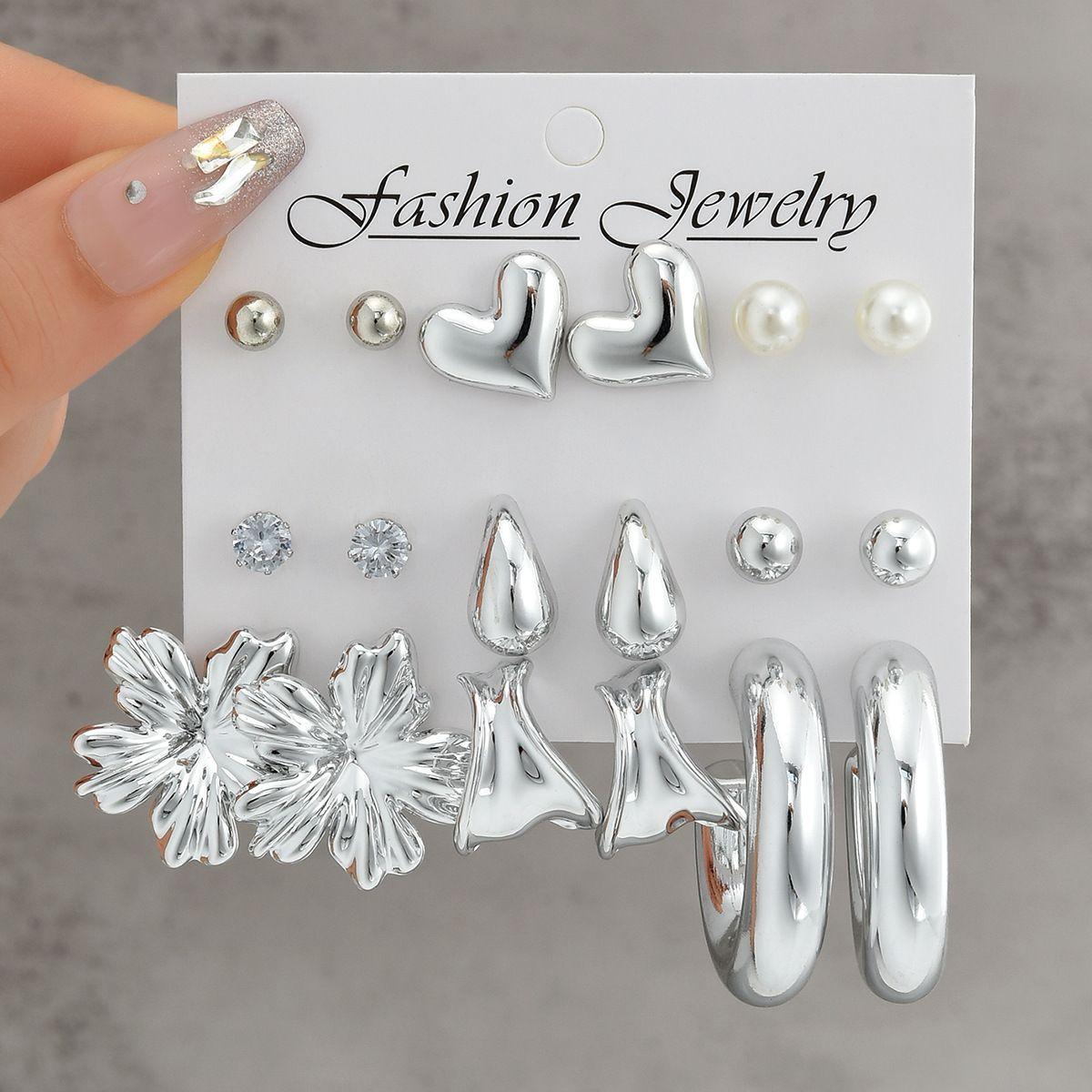 18 Pcs Fashion Heart Floral Water Drop Earring Sets for Women Boho Pearl Zircon Geometric C Shape Earring Daily Wear Jewelry New