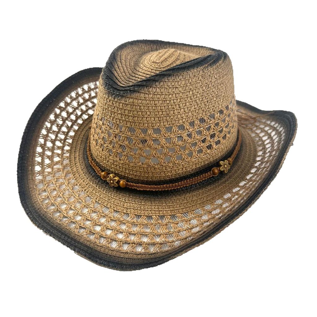 New Western Denim Straw Hat Retro Ethnic Style European And American Jazz Hat Outdoor Leisure Top Hat Curved Brim Hat