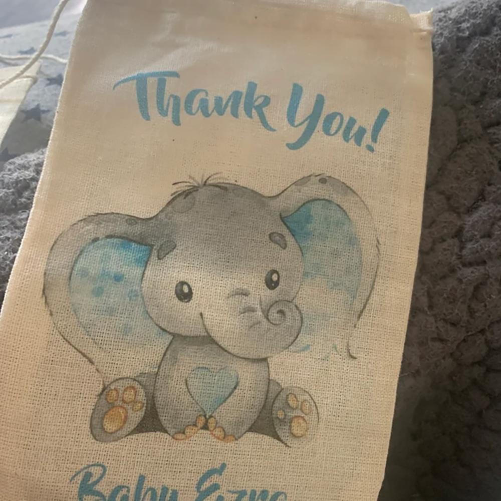 Custom Elephant Favor Bag Baby Elephant Theme Baby Shower Girl or Boy Thank You Kindergarten NewBorn Birthday Party Decor